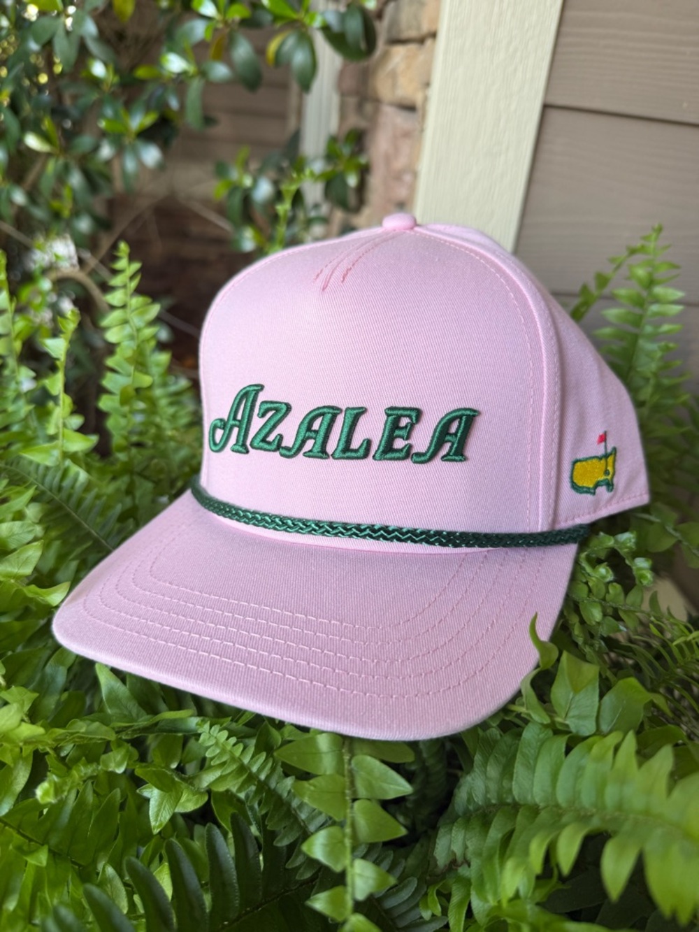 NWT Masters Pink Azalea Rope-Trim Cap with Green Embroidered Logo